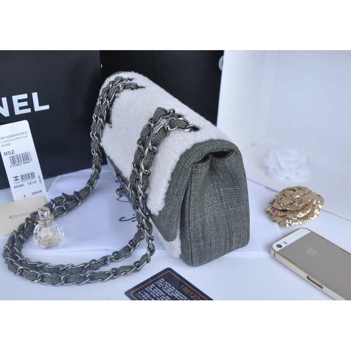 2014 Chanel Classic Flap Bag Original Villus A92465 Khaki