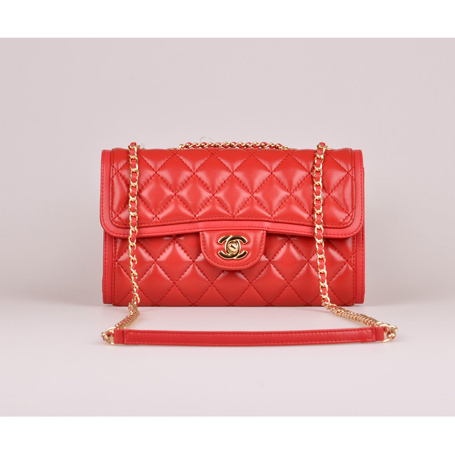 2014 Chanel Classic Flap Bag Red Sheepskin Leather A25280 Gold