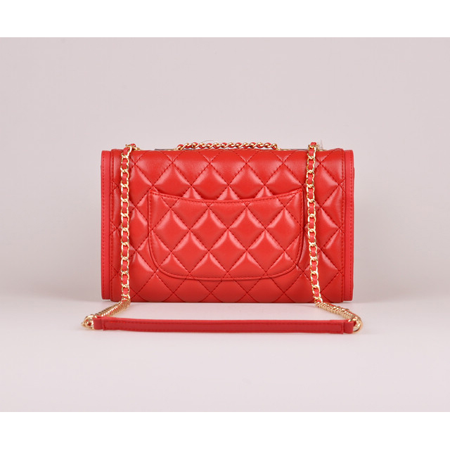 2014 Chanel Classic Flap Bag Red Sheepskin Leather A25280 Gold