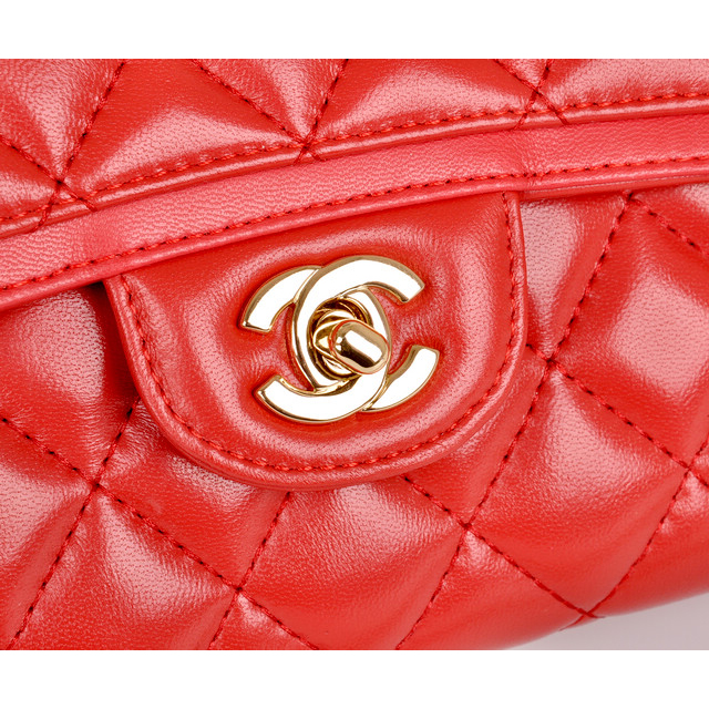 2014 Chanel Classic Flap Bag Red Sheepskin Leather A25280 Gold