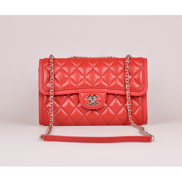 2014 Chanel Classic Flap Bag Red Sheepskin Leather A25280 Silver