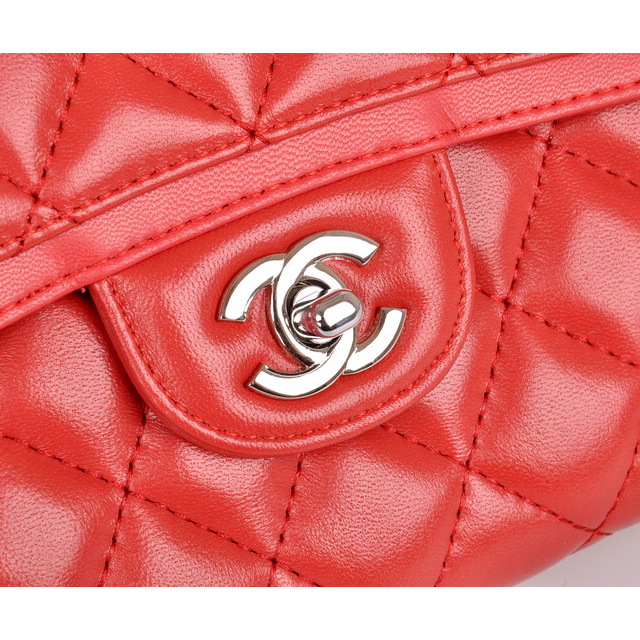 2014 Chanel Classic Flap Bag Red Sheepskin Leather A25280 Silver