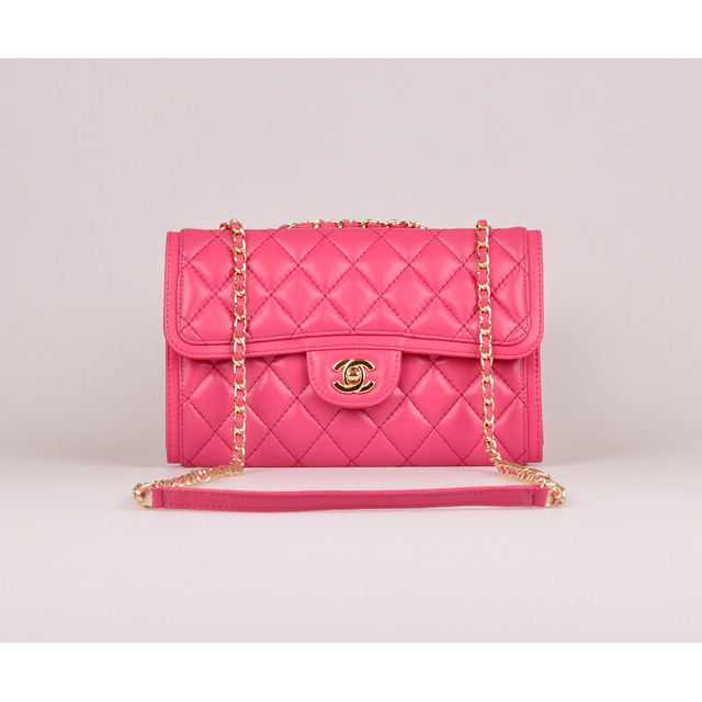 2014 Chanel Classic Flap Bag Rose Sheepskin Leather A25280 Gold