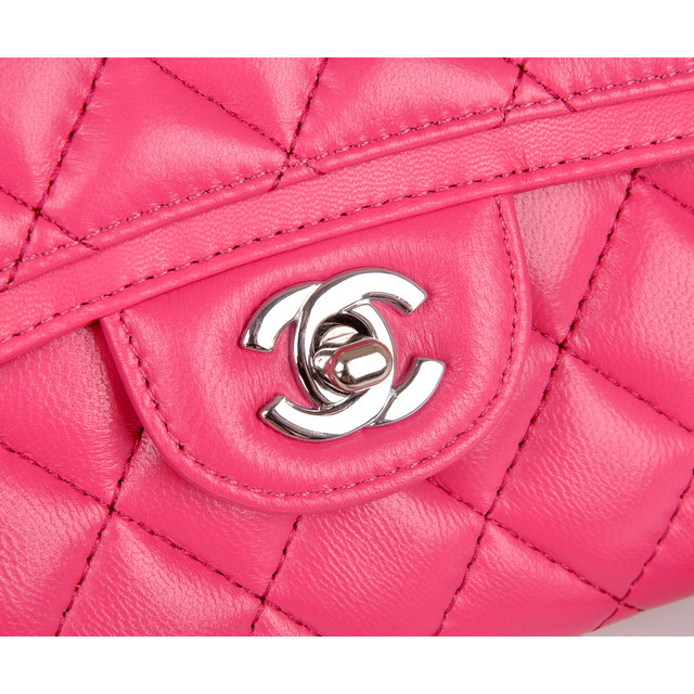 2014 Chanel Classic Flap Bag Rose Sheepskin Leather A25280 Silver