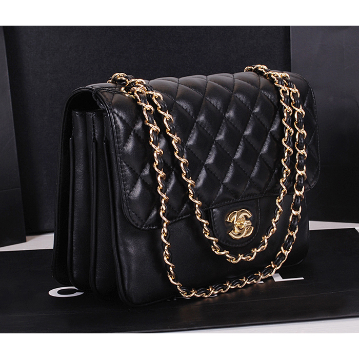 2014 Chanel Classic Flap Bag Sheepskin Leather A0079 Black