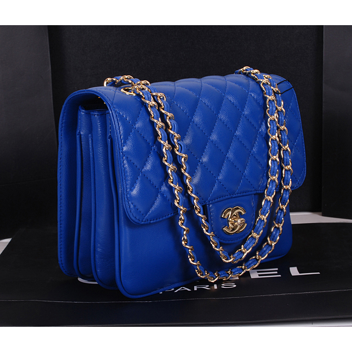 2014 Chanel Classic Flap Bag Sheepskin Leather A0079 Blue