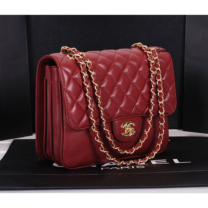 2014 Chanel Classic Flap Bag Sheepskin Leather A0079 Burgundy