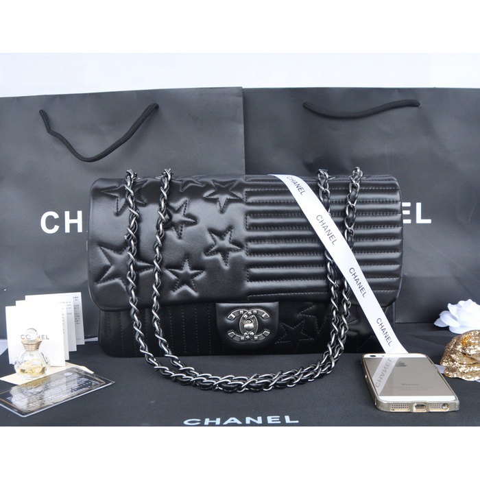 2014 Chanel Classic Flap Bag Sheepskin Leather A90352 Black