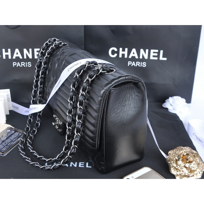 2014 Chanel Classic Flap Bag Sheepskin Leather A90352 Black