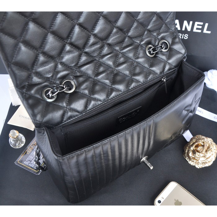 2014 Chanel Classic Flap Bag Sheepskin Leather A90352 Black