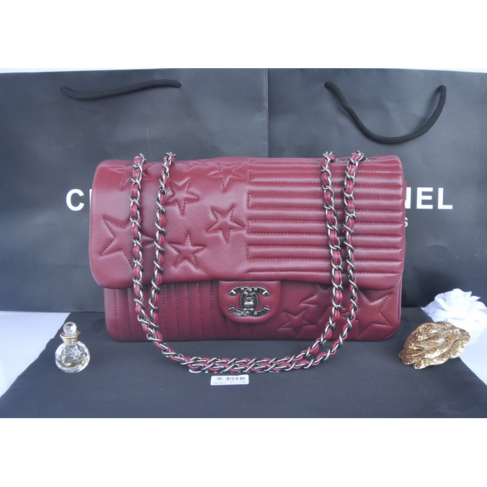 2014 Chanel Classic Flap Bag Sheepskin Leather A90352 Burgundy