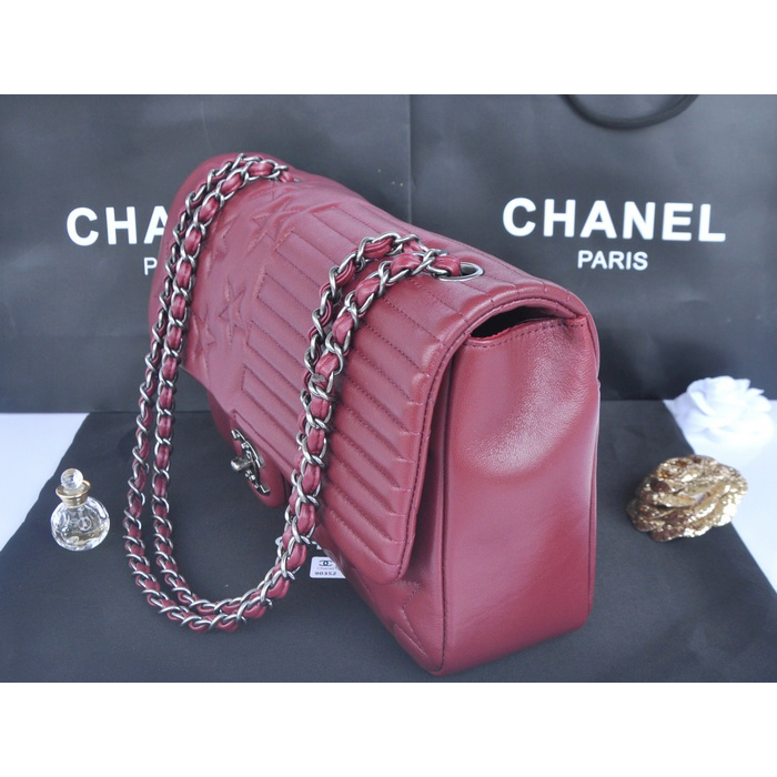 2014 Chanel Classic Flap Bag Sheepskin Leather A90352 Burgundy