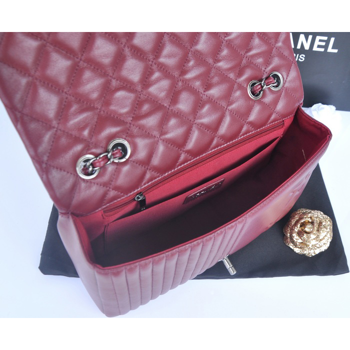 2014 Chanel Classic Flap Bag Sheepskin Leather A90352 Burgundy