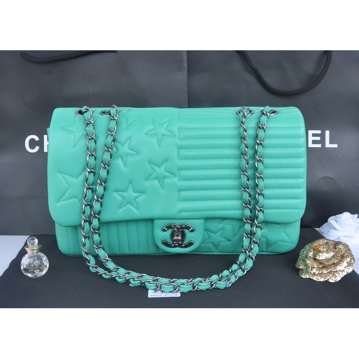 2014 Chanel Classic Flap Bag Sheepskin Leather A90352 Green