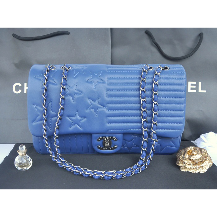 2014 Chanel Classic Flap Bag Sheepskin Leather A90352 Royalblue