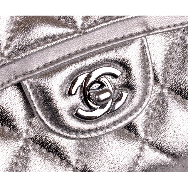 2014 Chanel Classic Flap Bag Silver Sheepskin Leather A25280 Silver