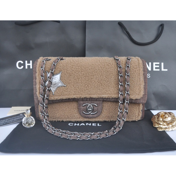 2014 Chanel Classic Flap Bag Villus A32464 Apricot