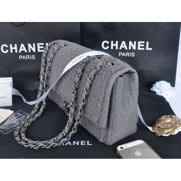 2014 Chanel Classic Flap Bag Villus A32464 Grey