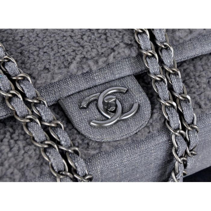 2014 Chanel Classic Flap Bag Villus A32464 Grey