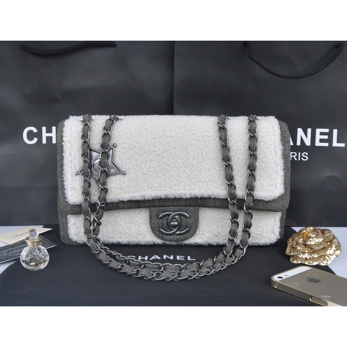 2014 Chanel Classic Flap Bag Villus A32464 Khaki