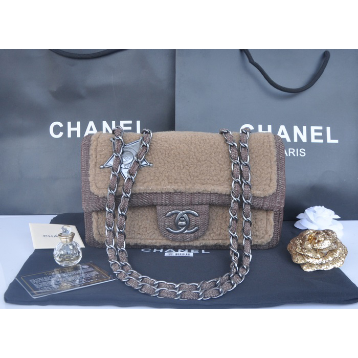 2014 Chanel Classic Flap Bag Villus A32465 Apricot