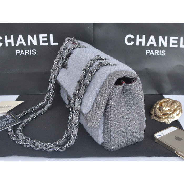 2014 Chanel Classic Flap Bag Villus A32465 Grey