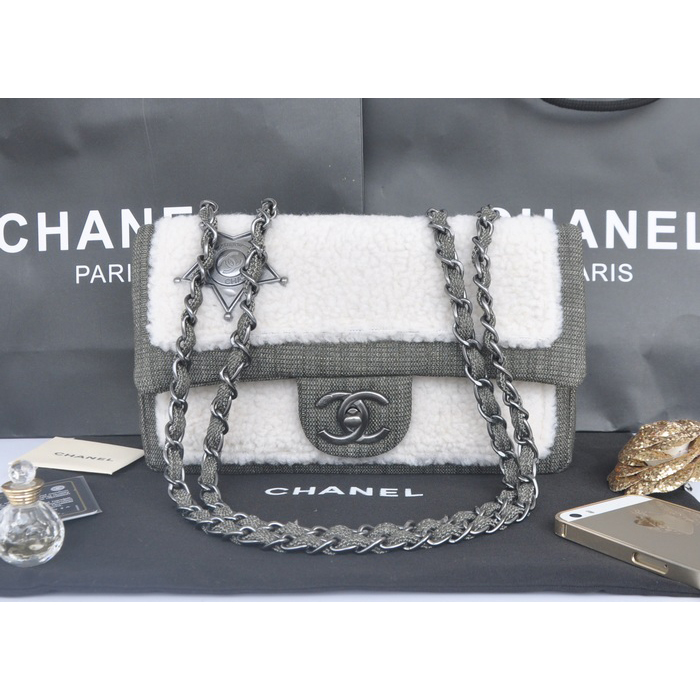 2014 Chanel Classic Flap Bag Villus A32465 Khaki