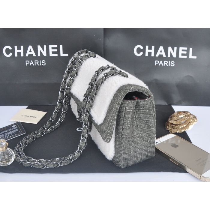 2014 Chanel Classic Flap Bag Villus A32465 Khaki