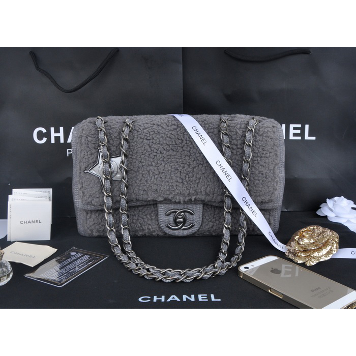 2014 Chanel Classic Flap Bag Villus A32464 Grey