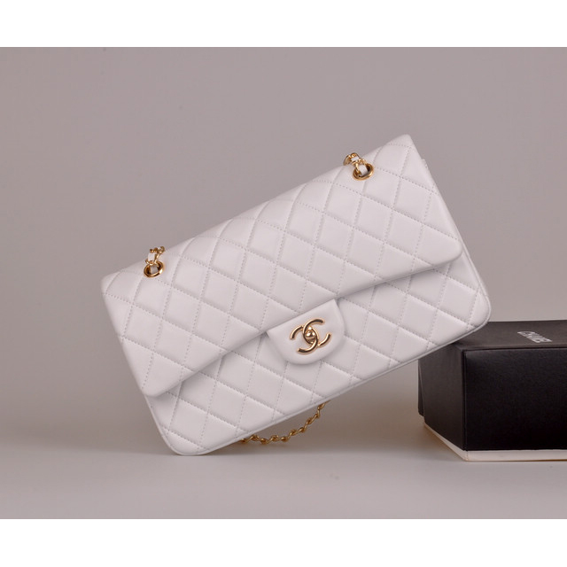 2014 Chanel Classic Flap Bag White Original Leather 1113 Gold