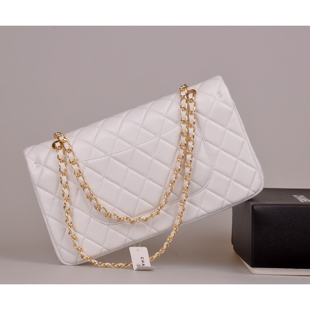 2014 Chanel Classic Flap Bag White Original Leather 1113 Gold