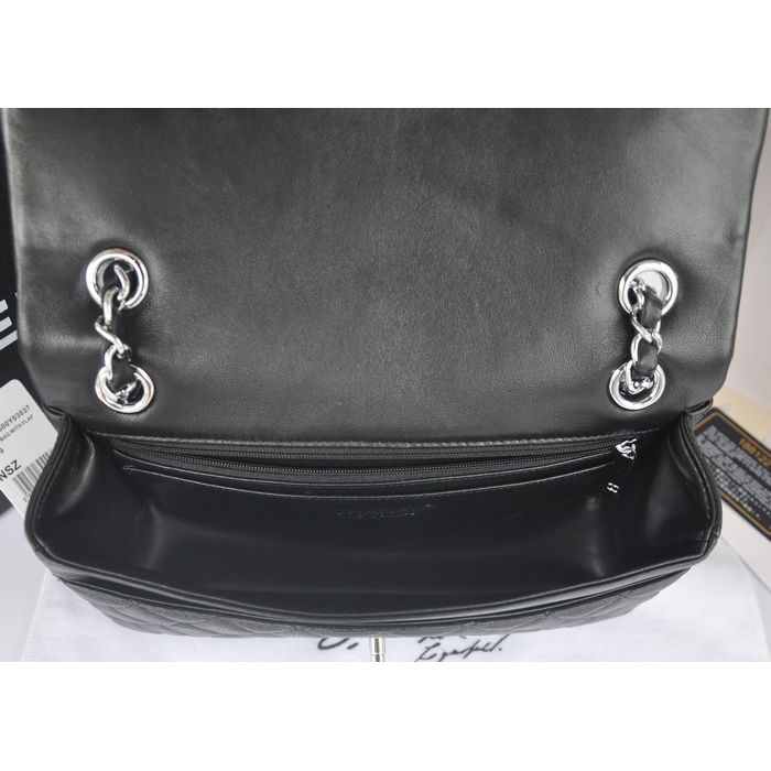 2014 Chanel Classic Flap Bags Black Original Sheepskin Leather A90214 Silver