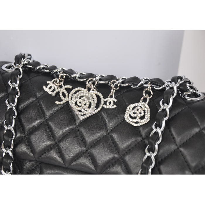 2014 Chanel Classic Flap Bags Black Original Sheepskin Leather A90214 Silver