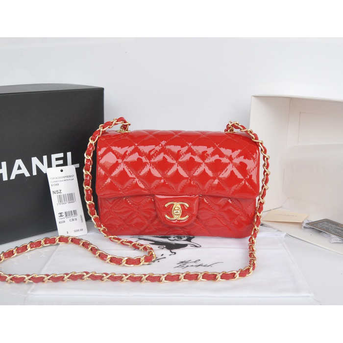 2014 Chanel Classic Flap Bags Original Patent Leather A1116 Red with Gold