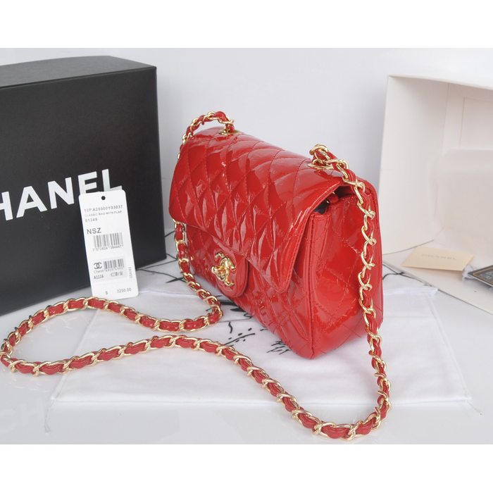 2014 Chanel Classic Flap Bags Original Patent Leather A1116 Red with Gold