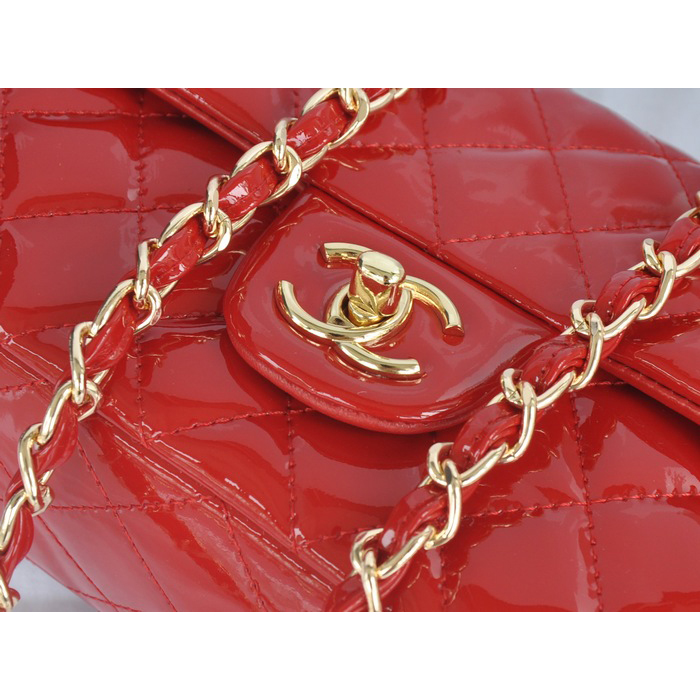 2014 Chanel Classic Flap Bags Original Patent Leather A1116 Red with Gold