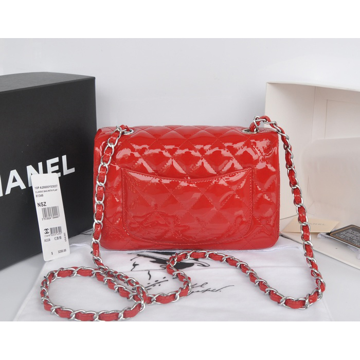 2014 Chanel Classic Flap Bags Original Patent Leather A1116 Red with Silver