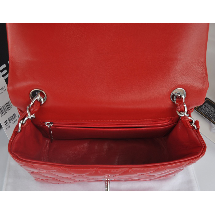 2014 Chanel Classic Flap Bags Original Patent Leather A1116 Red with Silver