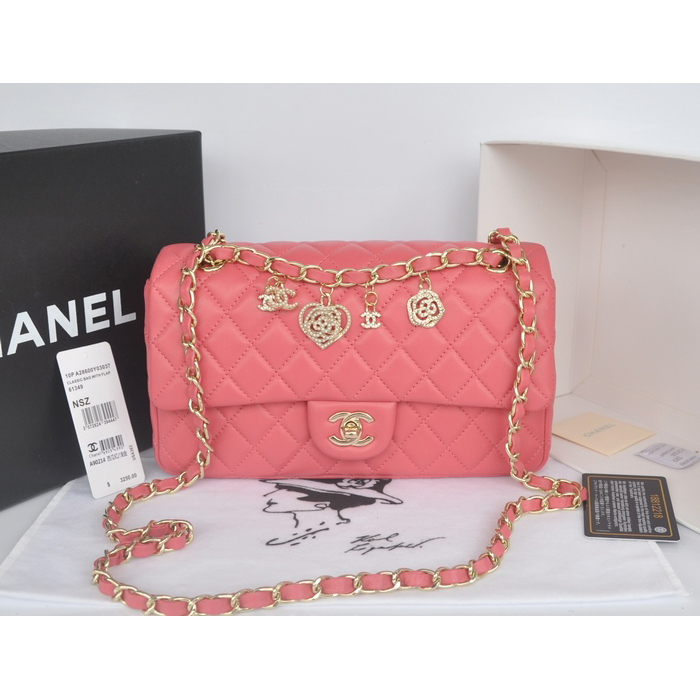 2014 Chanel Classic Flap Bags Pink Original Sheepskin Leather A90214 Gold