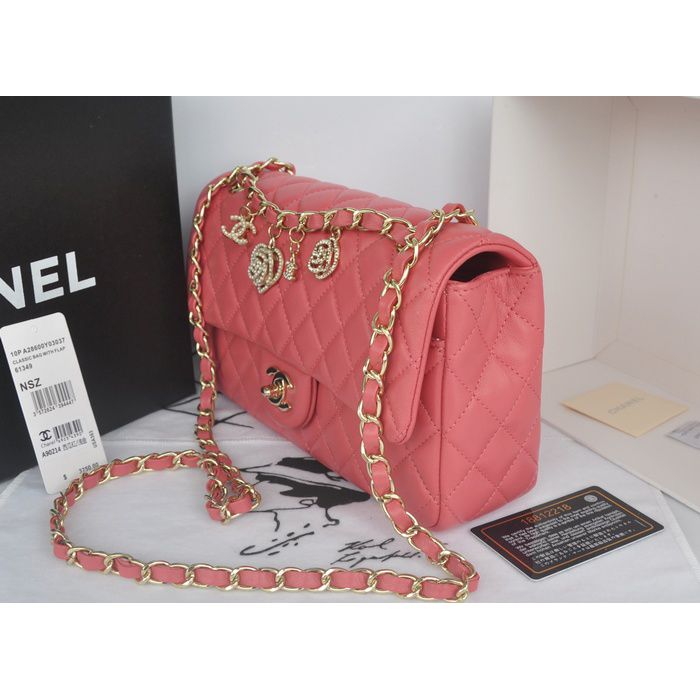 2014 Chanel Classic Flap Bags Pink Original Sheepskin Leather A90214 Gold