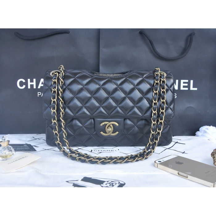 2014 Chanel Classic Flap Bags Sheepskin Leather A90353 Black