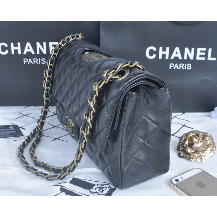 2014 Chanel Classic Flap Bags Sheepskin Leather A90353 Black