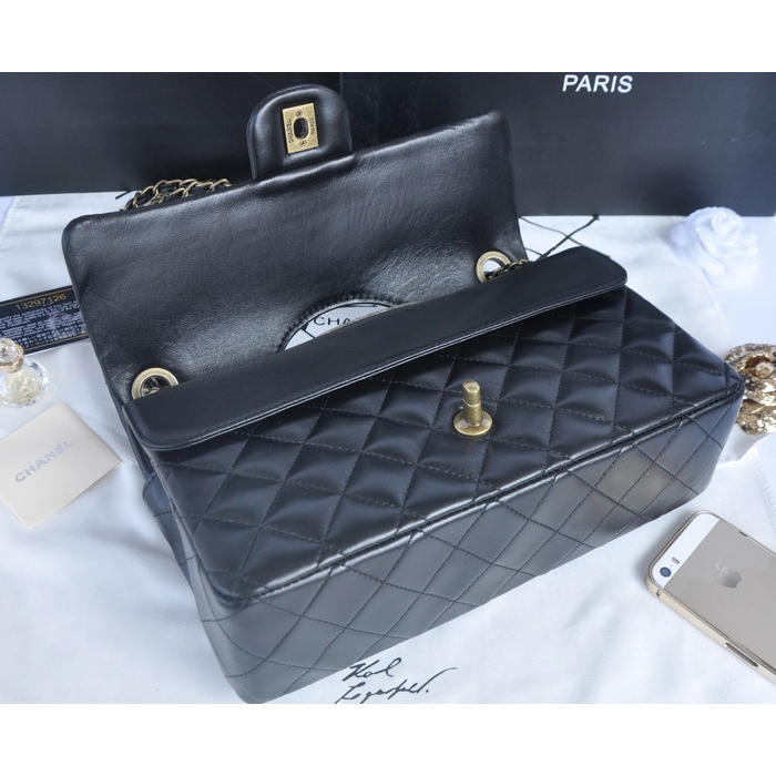 2014 Chanel Classic Flap Bags Sheepskin Leather A90353 Black