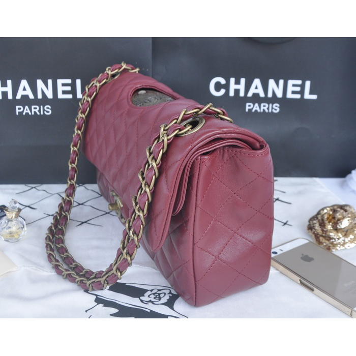 2014 Chanel Classic Flap Bags Sheepskin Leather A90353 Burgundy