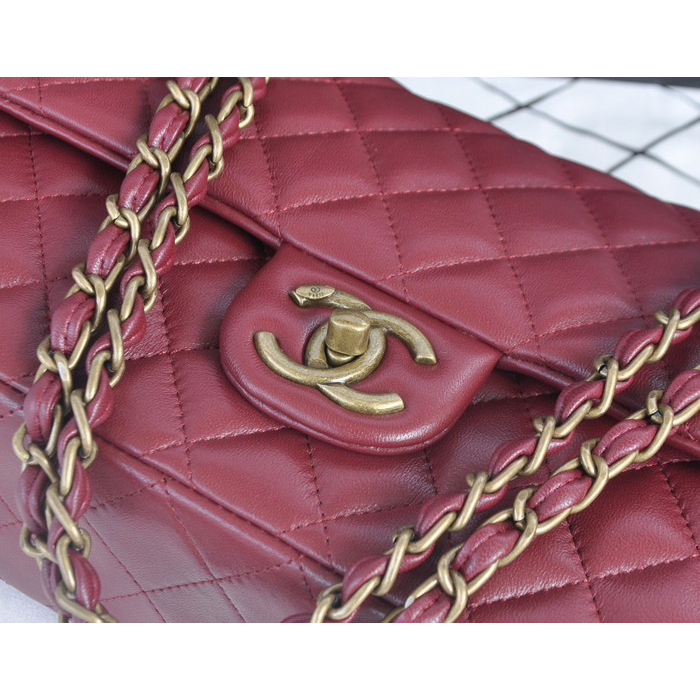 2014 Chanel Classic Flap Bags Sheepskin Leather A90353 Burgundy