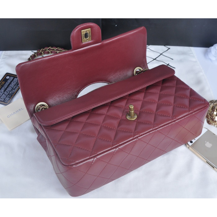 2014 Chanel Classic Flap Bags Sheepskin Leather A90353 Burgundy