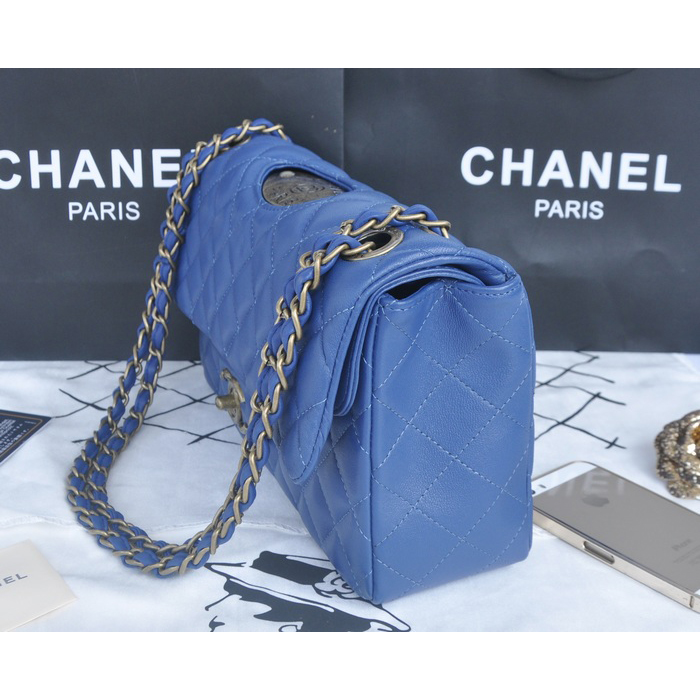 2014 Chanel Classic Flap Bags Sheepskin Leather A90353 Royalblue