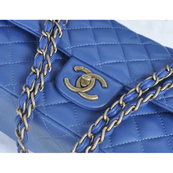 2014 Chanel Classic Flap Bags Sheepskin Leather A90353 Royalblue