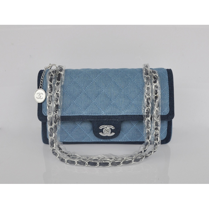 2014 Chanel Classic Flap Shoulder Bag Denim A92216 Blue&Gray