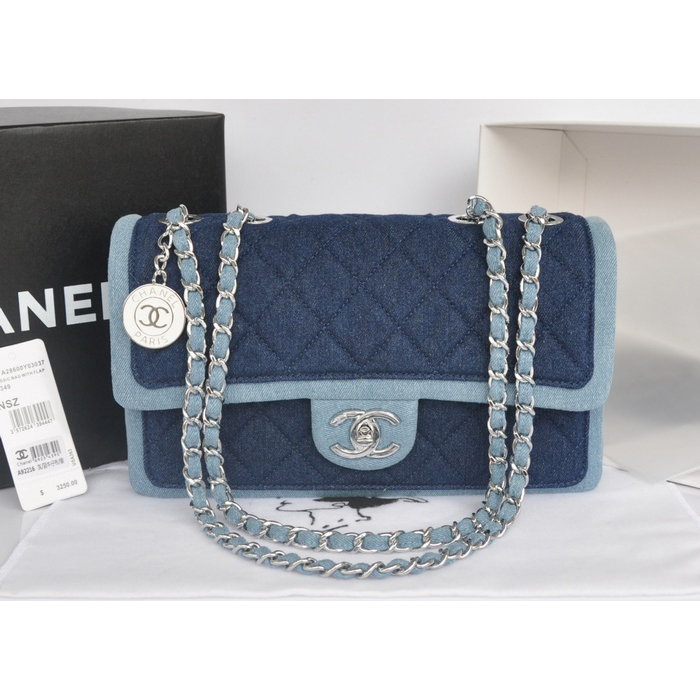 2014 Chanel Classic Flap Shoulder Bag Original Denim A92216 Gray&Blue